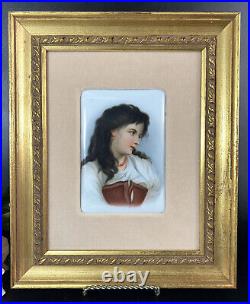 Antique KPM or KPM Style Porcelain Plaques (2) Hand-Painted Woman/Boy c19thC
