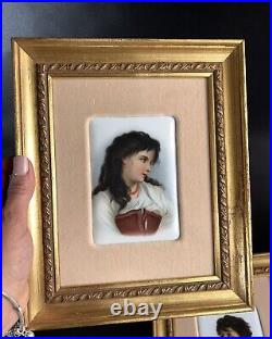 Antique KPM or KPM Style Porcelain Plaques (2) Hand-Painted Woman/Boy c19thC