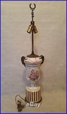 Antique KPM or Meissen insect flower and 3 Angles Rams Porcelain Vase Table Lamp