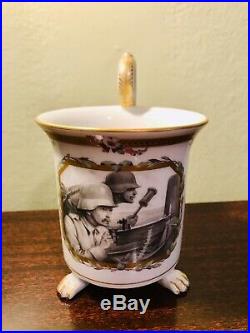 Antique KPM porcelain Footed Cabinet Cup WW1 Soldiers 1919 Military