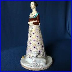 Antique KPM porcelain figurine woman with whippet dog Restored