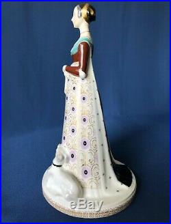 Antique KPM porcelain figurine woman with whippet dog Restored