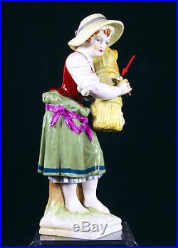 Antique Kpm Berlin Germany Porcelain Figurine Of Young Reaper /harvester