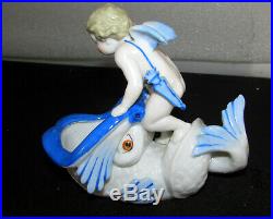 Antique Kpm German Porcelain Cherub Riding Dolphin Figurine