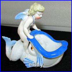 Antique Kpm German Porcelain Cherub Riding Dolphin Figurine