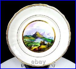 Antique Kpm Germany Porcelain Hand Painted Lake Zug Gold Rim 7 1/8 Plate 1900