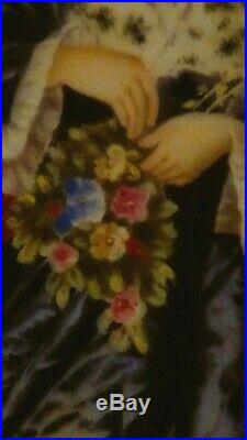 Antique Kpm Painted Porcelain Plaque Of Woman In Lavish Interior Holding Flowers