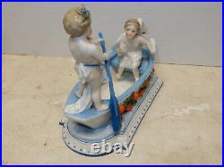 Antique Kpm Porcelain Figurine Girl And Boy Cherubs In Boat