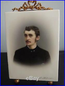 Antique Kpm Porcelain Plaque W Portrait Of Young Man Signed Till Dresden