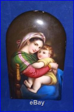 Antique Kpm Style Hand Painted Porcelain Plaque Of Woman & Child