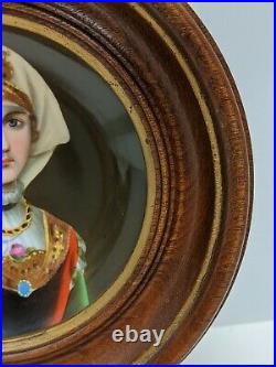 Antique Kpm Style Porcelain Portrait Royal Lady Plaque Wood Framed Handpainted
