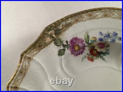 Antique Large Kpm Berlin Porcelain Oval Platter Hand Painted Flowers Gilt Gold