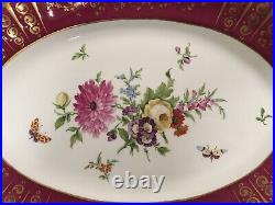 Antique Large Kpm Porcelain Oval Serving Platter Hand Painted Flowers Gilt Gold