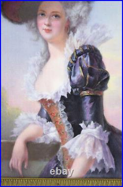 Antique Louis XV KPM Style Hand Painted Porcelain Plaque Elisabeth d France Brun