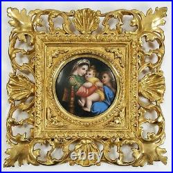 Antique Madonna & Jesus Oil Painting On Porcelain Plaque Florentine Frame KPM or