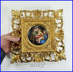 Antique Madonna & Jesus Oil Painting On Porcelain Plaque Florentine Frame KPM or