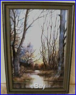 Antique Oil On Porcelain Landscape Painting Of Birches & Stream Kpm Style