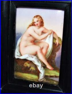 Antique PORTRAIT MINIATURE Porcelain Plaque PAINTING Nude MAIDEN Handpainted