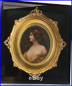 Antique Painting of a Woman Porcelain KPM Plaque Gilt Frame in Display Box