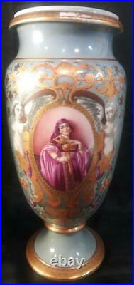 Antique Pair of Two 2 Porcelain Woman Portrait Vases Old Paris KPM Royal Vienna