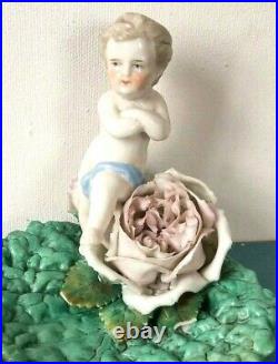 Antique Porcelain Cherub Figurine KPM Pin Tray Berlin Germany Majolica Leaf
