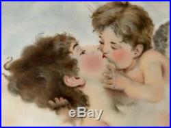 Antique Porcelain Cupid Forbidden Kiss Cherub Nude Portrait Painting Plaque KPM