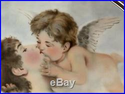 Antique Porcelain Cupid Forbidden Kiss Cherub Nude Portrait Painting Plaque KPM