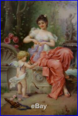 Antique Porcelain Hand Painted Plaque Cupid and Psyche Not KPM C. 1890