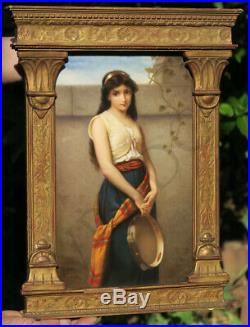 Antique Porcelain KPM Berlin plaque Nouveau girl tambourine gilt wood frame