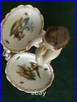 Antique Porcelain KPM Hand Painted Double Salt with Cherub
