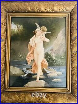 Antique Porcelain KPM Plaque Of Psyche With Cupid. 19c