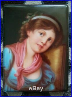 Antique Porcelain Painting Hand Painted Plaque Girl Signed Werlich KPM Quality