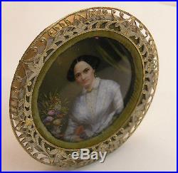 Antique Porcelain Painting Kpm Quality Portrait of a Lady c 1860 Ornate Frame
