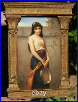 Antique Porcelain plaque KPM Berlin Art Nouveau Gypsy Tambourine gilt wood frame