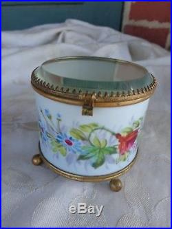 Antique Signed French Hand Painted Snap Dragons Floral Porcelain Dresser Box
