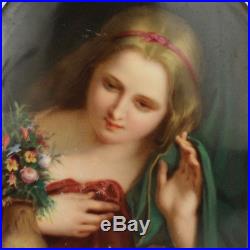 Antique Signed Hand Painted KPM Berlin Porcelain Plaque with Girl At Window PC