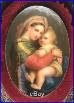 Antique Signed KPM Madonna Child Rare Ornate Carved Black Forest Frame