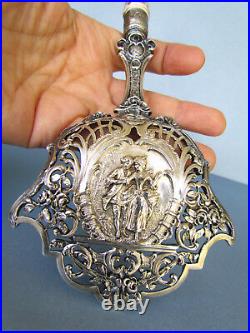 Antique Silver 800 Figural Serving Spoon KPM Porcelain Portrait & Handle c. 1880