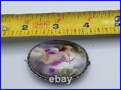 Antique Sterling Silver Hand Painted Cherub Porcelain Brooch KPM Style 2