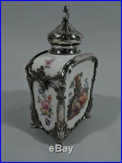 Antique Tea Caddy Rococo German Porcelain Sterling Silver KPM Georg Roth