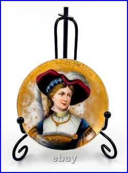 Antique Victorian KPM porcelain plaque portrait miniature pin dish lady feather