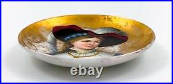 Antique Victorian KPM porcelain plaque portrait miniature pin dish lady feather