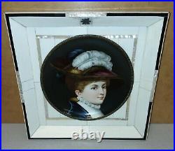 Antique Victorian woman hand painted porcelain KPM piano key framed plate
