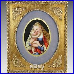 Antique Virgin Mary and Baby Jesus Painting Framed KPM Style Porcelain Plaque