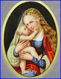 Antique Virgin Mary and Baby Jesus Painting Framed KPM Style Porcelain Plaque