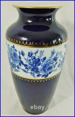Antique/Vtg 11 Echt Cobalt Blue 24K Gold ROSE KPM Germany Porcelain Flower Vase