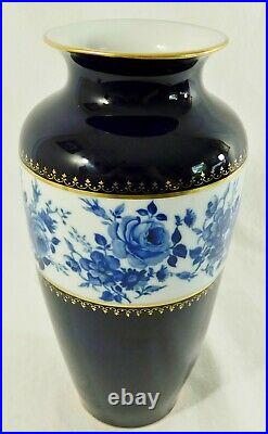 Antique/Vtg 11 Echt Cobalt Blue 24K Gold ROSE KPM Germany Porcelain Flower Vase