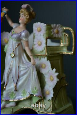 Antique Wallendorf Bisque Porcelain Jardiniere Figure Porzellan Figur Germany