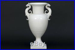 Antique White KPM Berlin white porcelain Dragon Griffon castle gothic Vase mark