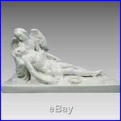 Antique White KPM Porcelain Figurine Statue Set of Jesus and Angel Germany